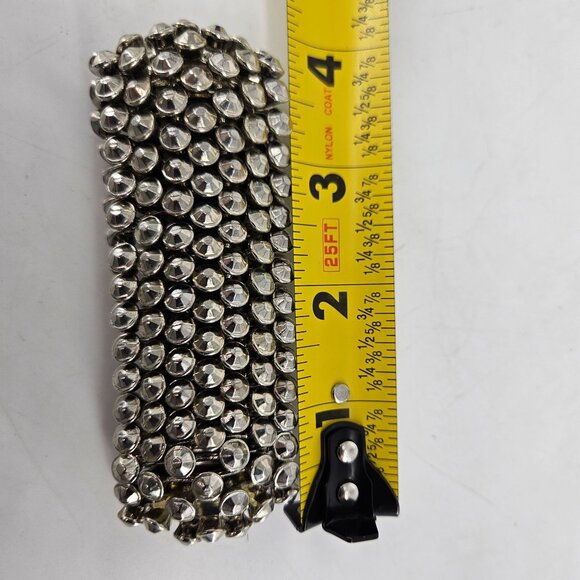 Stretch Metal Bead Bracelet Costume Jewelry Textured Jingle Silver Plated - Picture 8 of 8